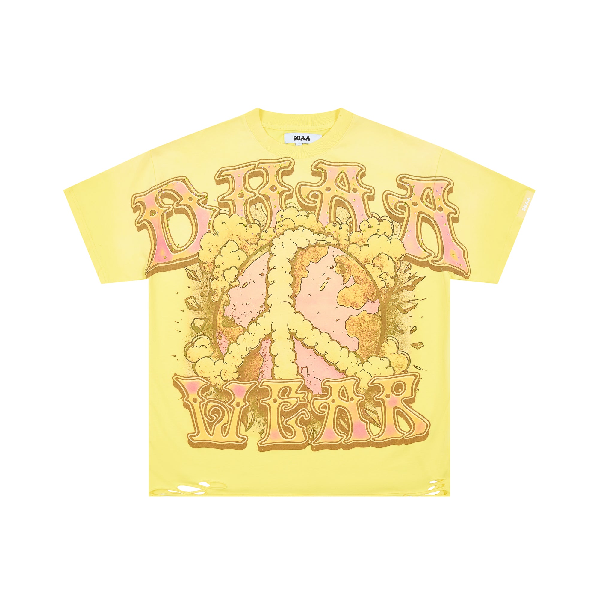 DUAA Wear Globe Peace‑Sign Psychedelic Distressed Vintage Graphic Tee